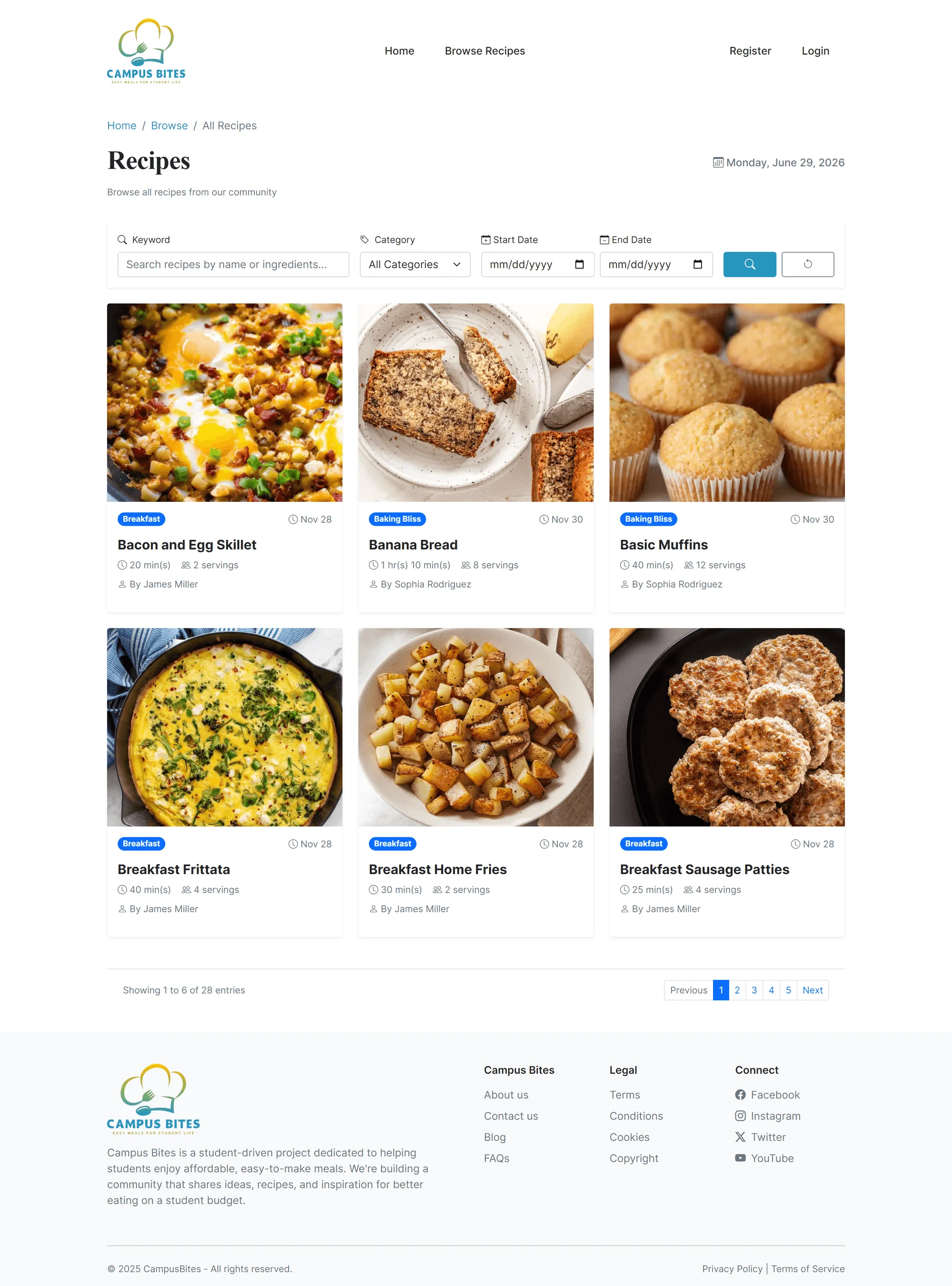 Recipe library search and browse