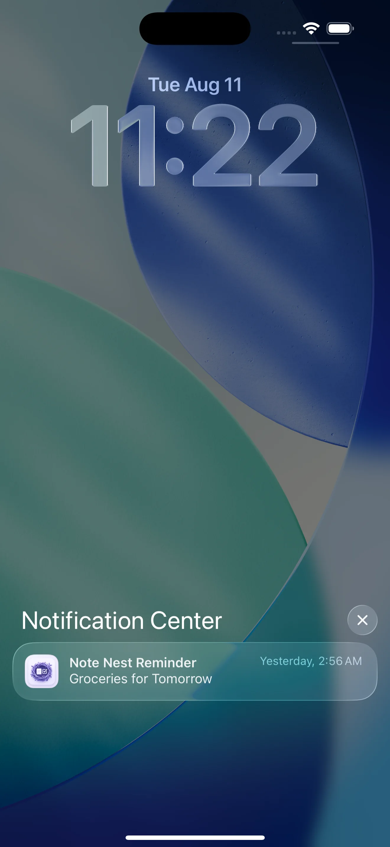 A scheduled Note Nest reminder in iOS Notification Center.