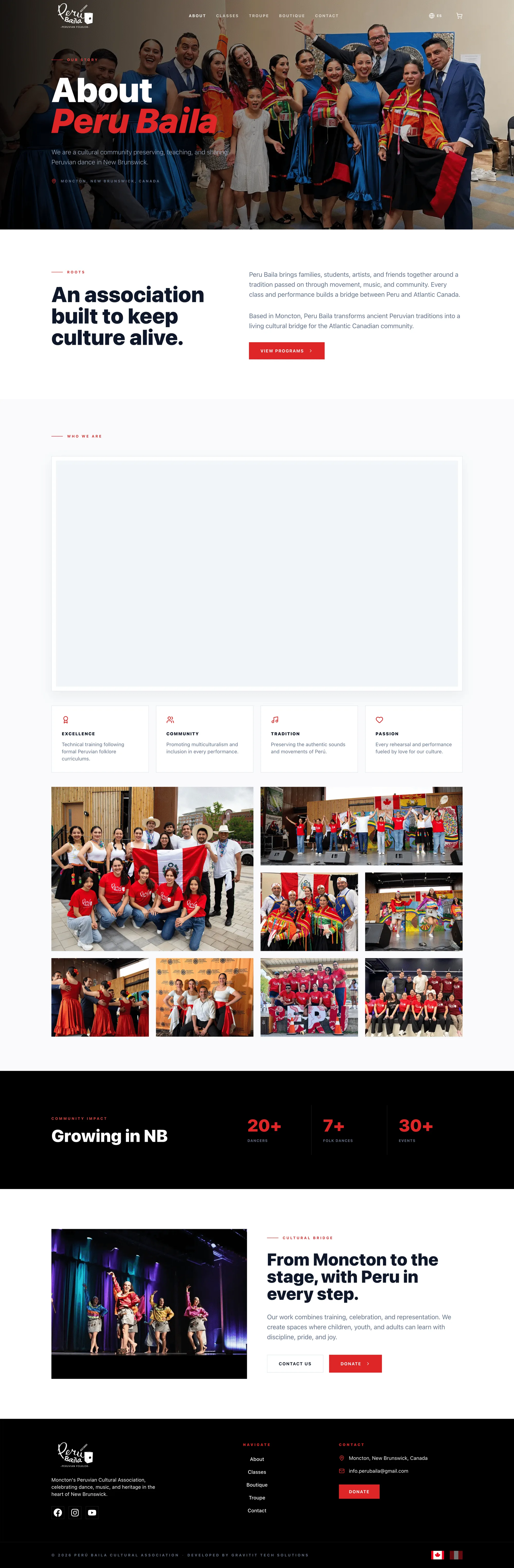 Community page section showing Peru Baila’s public cultural positioning and image grid