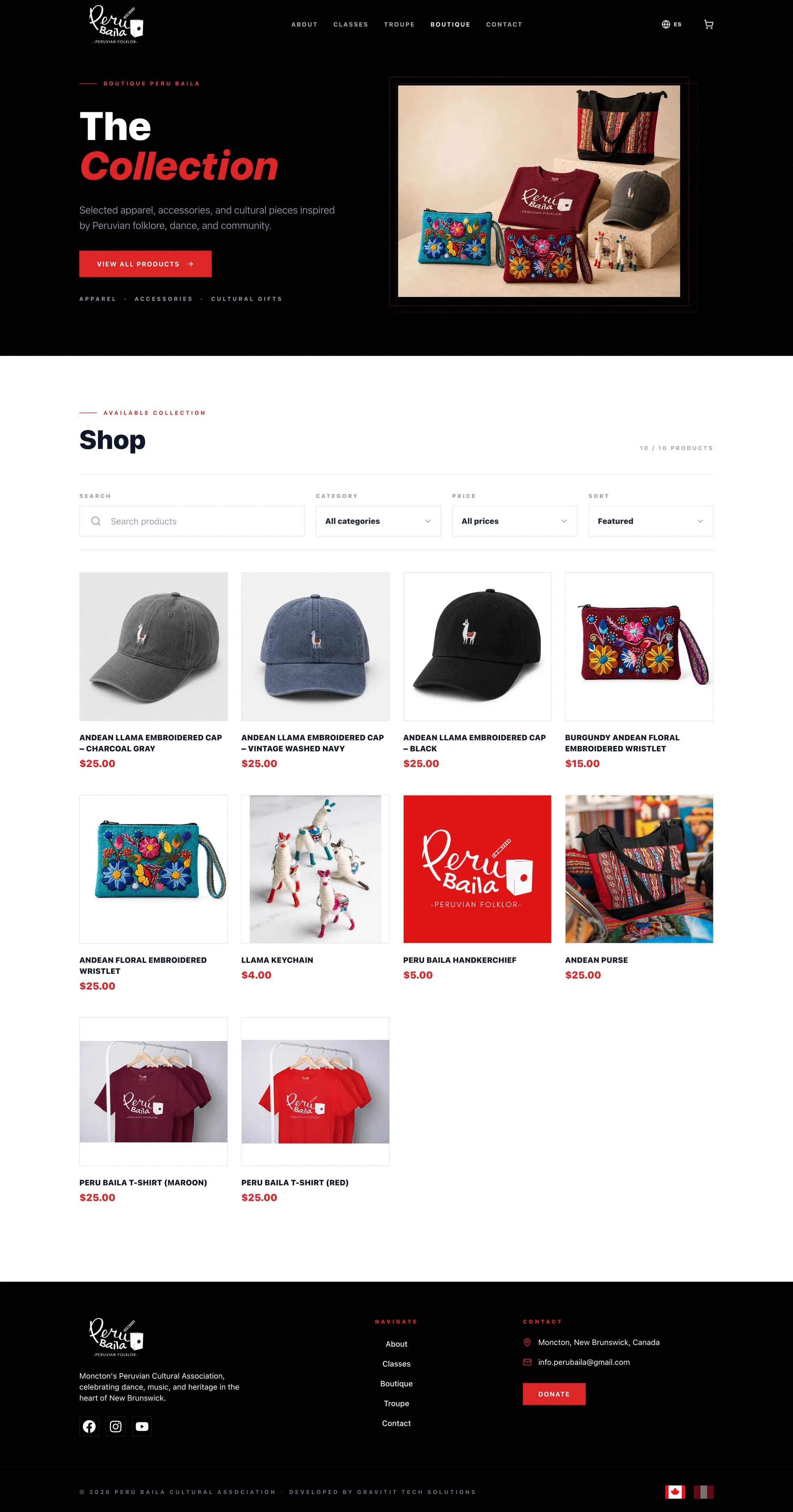 Boutique landing page for cultural products and storefront entry