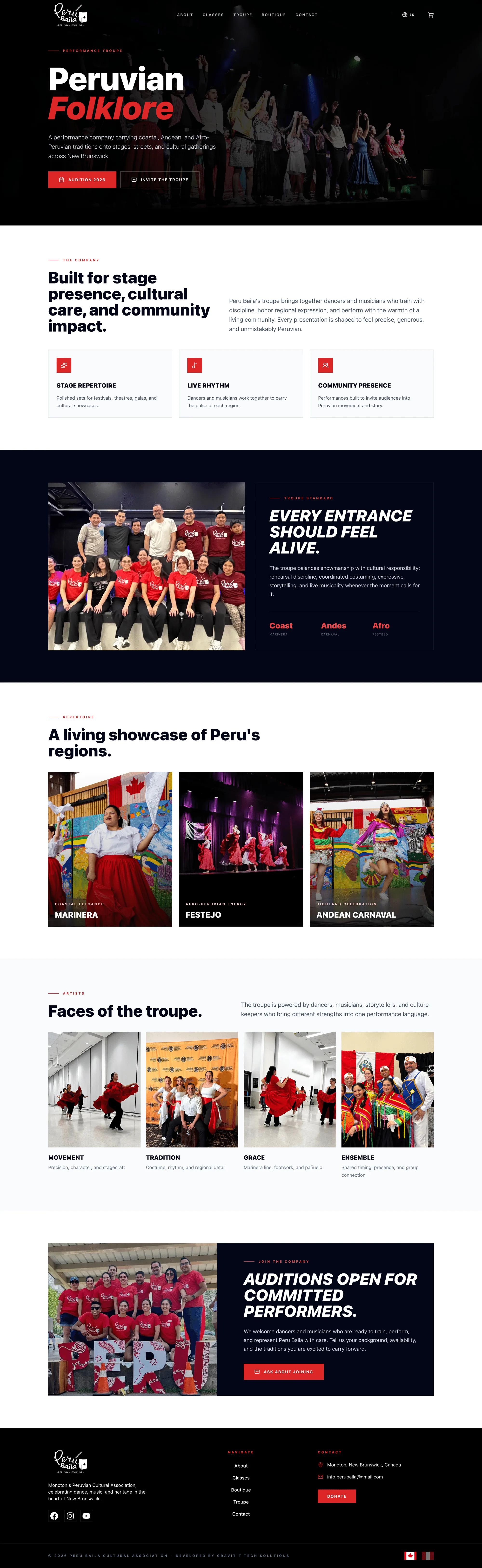 Troupe page hero for Peru Baila’s performance company