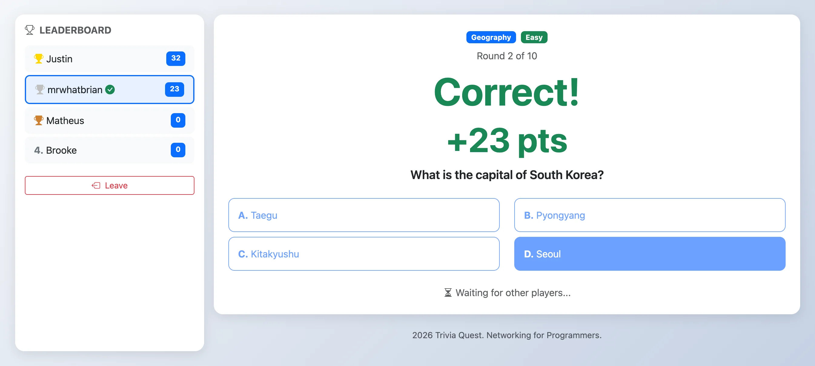 TriviaQuest in play
